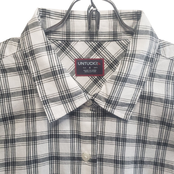 UNTUCKit Women’s Plaid Cotton Shirt Size 4 Black Gray Button-Up NWT Classic Fit - Picture 5 of 7